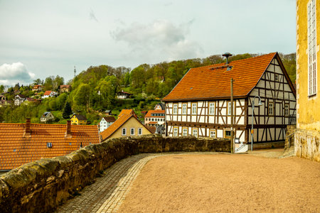 A short hiking tour from Bad Liebenstein to the Rennsteig, including the spring awakening in Altenstein Park in glorious sunshine - Thuringia - Germanyの写真素材