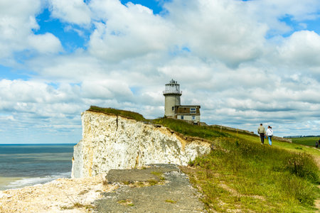 Travelling along the south coast of England between Beachy Head and Birling Gap near Eastbourne - Sussex - United Kingdomの写真素材