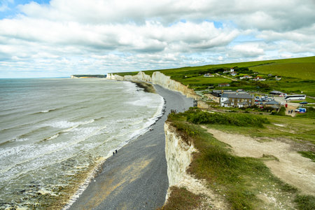 Travelling along the south coast of England between Beachy Head and Birling Gap near Eastbourne -...
