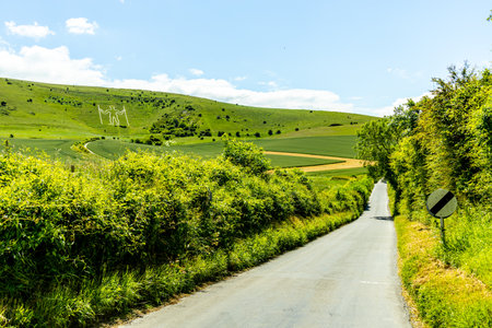 Short stopover at the scenic highlight Long Man of Wilmington - Sussex - United Kingdomの写真素材