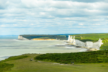 Travelling along the south coast of England between Beachy Head and Birling Gap near Eastbourneの写真素材
