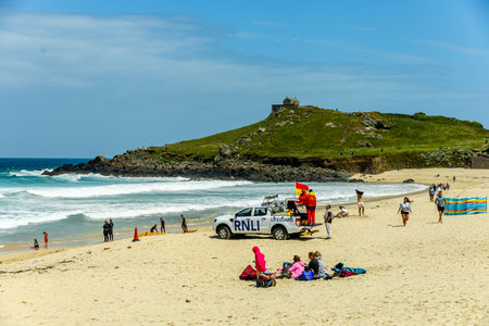 A relaxing day on the beach in front of St Ives Bay in beautiful Cornwall - United Kingdom