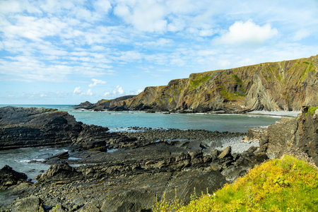 A beautiful walk to Hartland Point with its beautiful lighthouse and stunning sea views - Devon - United Kingdomの写真素材