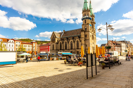Traveling by bike on the 1st Werratal Cycle Route stage from the source of the Werra near Fehrenbach to Werratal near Wernshausen - Thuringia - Germanyの写真素材