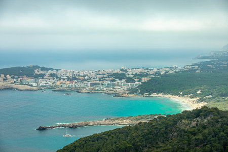 Hike to the Talaia de son Jaumell mountain and viewpoint just outside the town of Cala Rajada - Mallorca - Spainの写真素材
