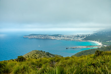 Hike to the Talaia de son Jaumell mountain and viewpoint just outside the town of Cala Rajada - Mallorca - Spainの写真素材
