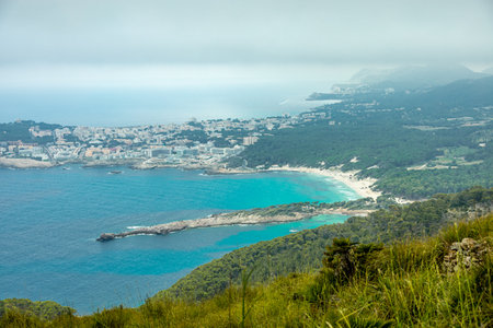 Hike to the Talaia de son Jaumell mountain and viewpoint just outside the town of Cala Rajada - Mallorca - Spainの写真素材