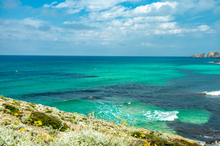 Hike to the Talaia de son Jaumell mountain and viewpoint just outside the town of Cala Rajada - Mallorca - Spainの写真素材