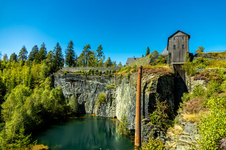 Late summer hike through the beautiful Thuringian Slate Park near Lehesten am Rennsteig - Thuringia - Germanyの写真素材