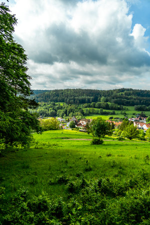 A wonderful spring hike around the Pleß Berg and the Frankenberg castle ruins near Breitungen - Thuringia - Germanyの写真素材