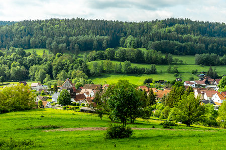 A wonderful spring hike around the Pleß Berg and the Frankenberg castle ruins near Breitungen - Thuringia - Germanyの写真素材
