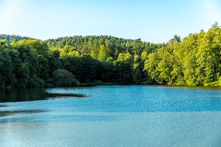 Short stopover at the beautiful Fischbacher pond near Neustadt near Coburg in Upper Franconia - Bavaria - Germanyの写真素材