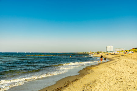 Holiday feeling with some late summer vibes on the beautiful white sandy beach of WarnemÃ¼nde just outside Rostock - Mecklenburg-Western Pomerania - Germanyの写真素材