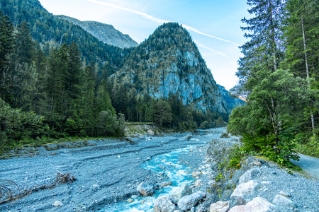 A wonderful late summer hike through the Berchtesgaden Alpine landscape to the Blue Ice Glacier - Berchtesgaden - Bavaria - Germanyの写真素材