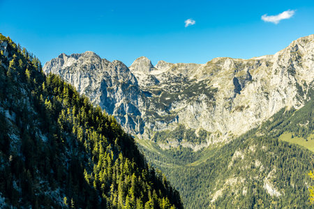 A wonderful late summer hike through the Berchtesgaden Alpine landscape - Berchtesgaden - Bavaria - Germanyの写真素材