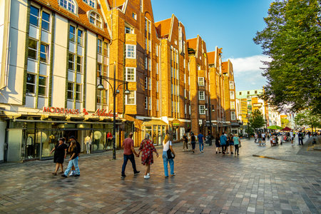 City walk through the Hanseatic city of Rostock on the Baltic Sea on an autumnal day - Mecklenburg-Western Pomerania - Germanyの写真素材