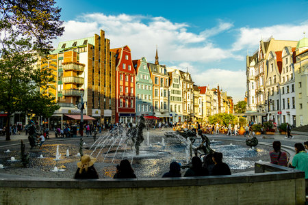 City walk through the Hanseatic city of Rostock on the Baltic Sea on an autumnal day -...