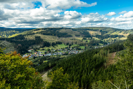 Autumn hike through the beautiful Thuringian Forest over the Kickelhahn near Ilmenau - Thuringia - Germanyの写真素材