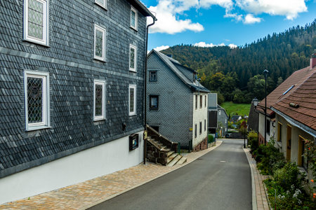 Autumn hike through the beautiful Thuringian Forest over the Kickelhahn near Ilmenau - Thuringia - Germanyの写真素材