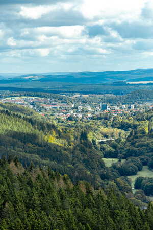 Autumn hike through the beautiful Thuringian Forest over the Kickelhahn near Ilmenau - Thuringia -...