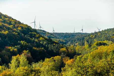 A colorful autumnal hike through the beautiful landscape of the Saale Horizontale near Jena - Thuringia - Germanyの写真素材