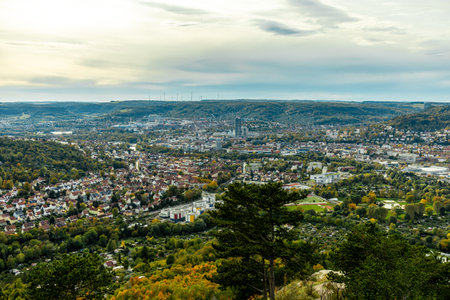 A colorful autumnal hike through the beautiful landscape of the Saale valley near Jena - Thuringia - Germanyの写真素材