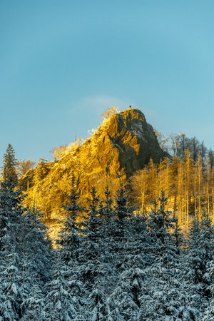 Winter hike through the Thuringian Forest near Oberhof at blue hour - Thuringia - Germanyの写真素材