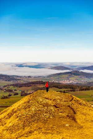 Short winter hike on a sunny day around the Wasserkuppe in the beautiful RhÃ¶n - Hesse - Germanyの写真素材