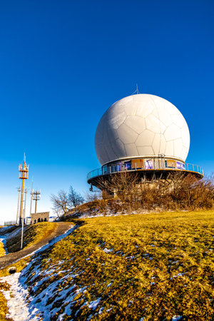 Short winter hike on a sunny day around the Wasserkuppe in the beautiful RhÃ¶n - Hesse - Germanyの写真素材