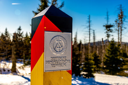 Winter hike through the wintry Harz National Park to the highest point on the Brocken - Germanyの写真素材