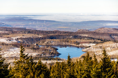 Winter hike through the wintry Harz National Park to the highest point on the Brocken - Saxony-Anhalt - Germanyの写真素材