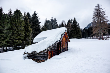 A round of cross-country skiing in the South Tyrolean arena of Antholz in the beautiful Antholz Valley - South Tyrol - Italyの写真素材