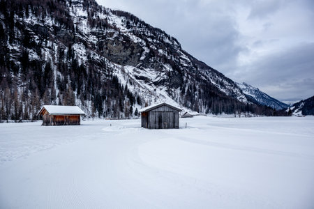 A round of cross-country skiing in the beautiful Reintal valley - South Tyrol - Italyの写真素材