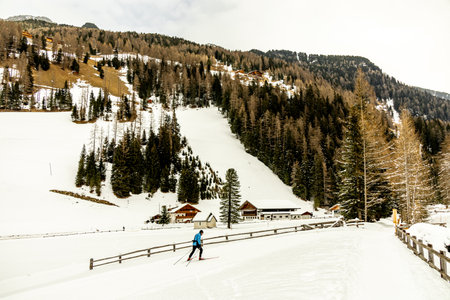 A short winter hike at the Rein in Taufers cross-country skiing center in the beautiful Reintal valley - South Tyrol - Italyの写真素材