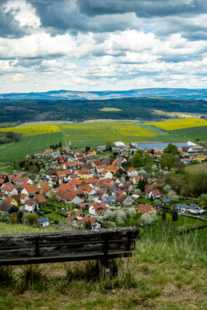 Springtime walk on a glorious sunny day in the Thuringian RhÃ¶n near HÃ¼mmershausen - Thuringia - Germanyの写真素材
