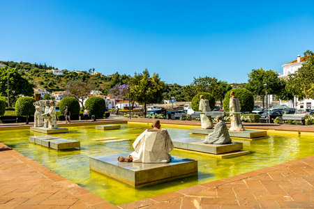 Visit to the former historical capital of the Algarve Silves on the Rio Arade with its imposing castleの写真素材
