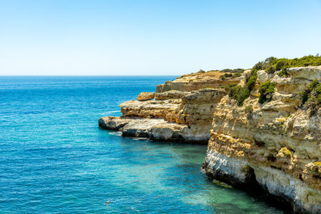 A short visit to the beach in Marinha Bay off the beautiful coast of the Algarve - Portugalの写真素材