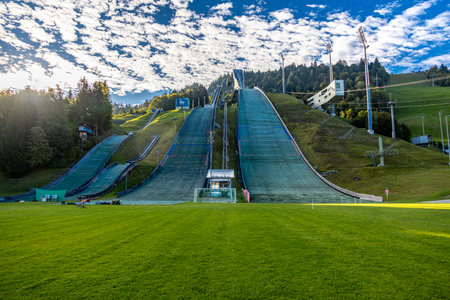Mountain hike through the beautiful Bavarian Alps just outside Garmisch-Partenkirchen up to the Zugspitze - Bavaria - Germanyの写真素材