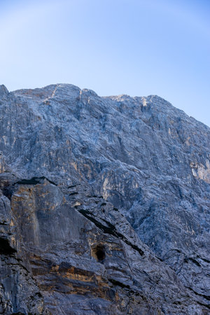 Mountain hike through the beautiful Bavarian Alps just outside Garmisch-Partenkirchen up to the Zugspitze - Bavaria - Germanyの写真素材