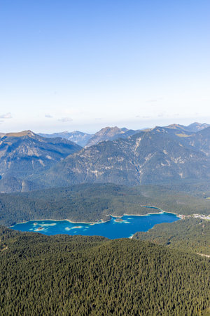 Mountain hike through the beautiful Bavarian Alps just outside Garmisch-Partenkirchen up to the Zugspitze - Bavaria - Germanyの写真素材