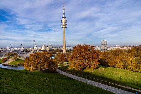 A stroll through the Bavarian capital on a sunny autumn day  Munich  Bavaria  Germanyの写真素材