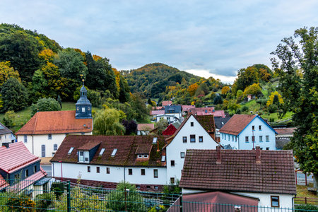 A beautiful little hike through autumn in the south-west of the Thuringian Forest around Schmalkalden â Thuringia â Germanyの写真素材