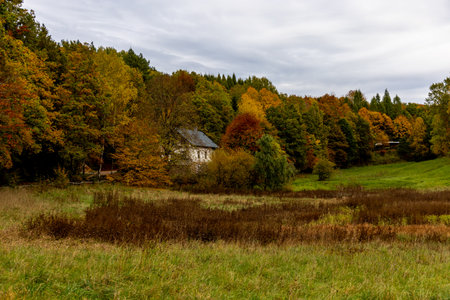 A beautiful little hike through autumn in the south-west of the Thuringian Forest around Schmalkalden â Thuringia â Germanyの写真素材