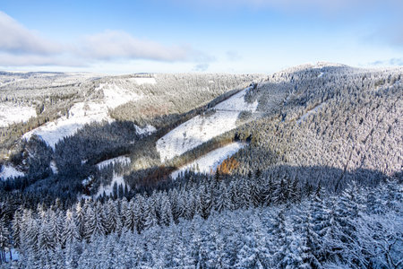 Winter wonderland in the Thuringian Forest in the winter sports resort of Oberhof am Rennsteig...