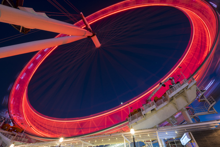 Below the London Eye in Waterloo, London, at night.のeditorial素材