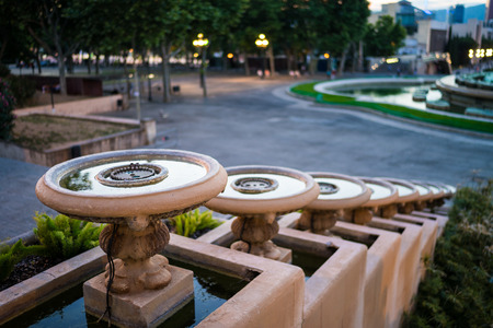 Small fountains at the Magic Fountain in Barcelona.の写真素材