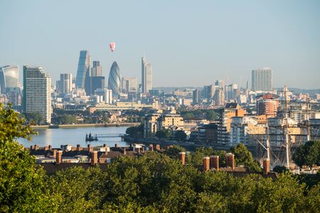 Looking over London from Greenwich with a balloon passingのeditorial素材