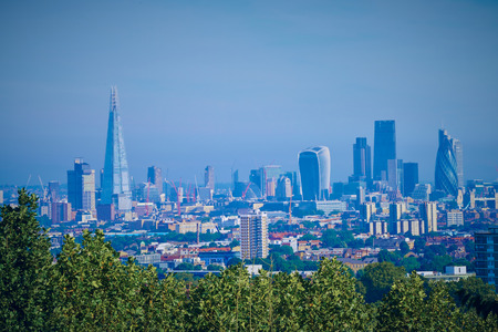 The London skyline taken from a hill in south London.の写真素材