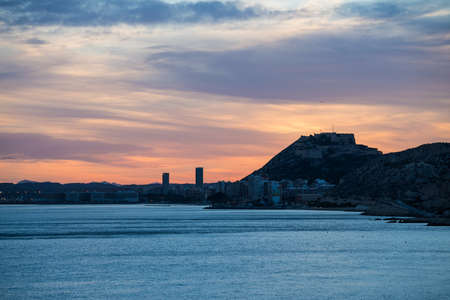 The beach at Albufereta in Alicante in Spain.の写真素材