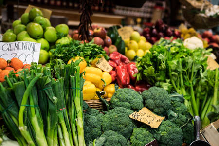 Leeks in a market stall in Florence.の写真素材
